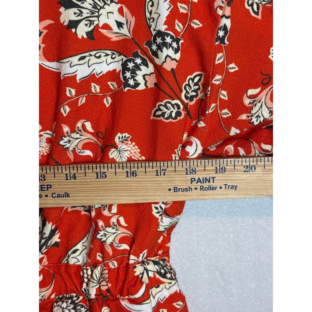 Farm Rio Anthropologie Long Sleeve  Romper Red Orange Floral Cotton $228 NWT - Picture 13 of 14